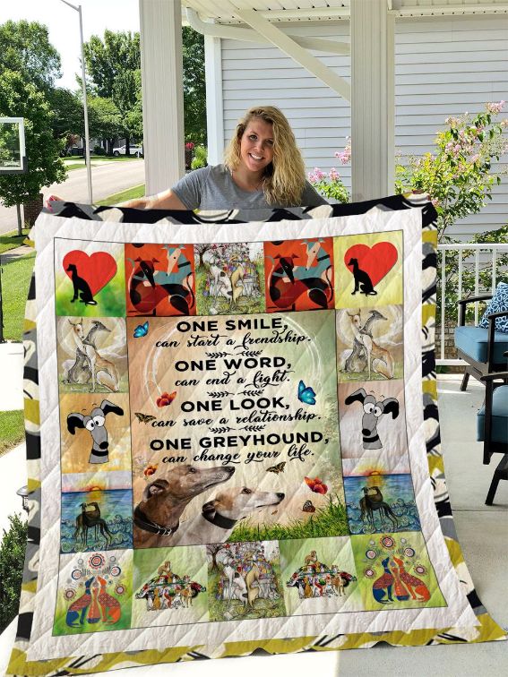 One Smile Can Start A Friendship Greyhound Dog Quilt Blanket