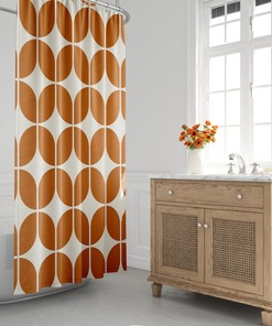 Orange And Beige Mid-Century Modern Shower Curtain, Retro Bath Curtain, Minimalist, 197, Abstract, Geometric, Contemporary, Bath Decor