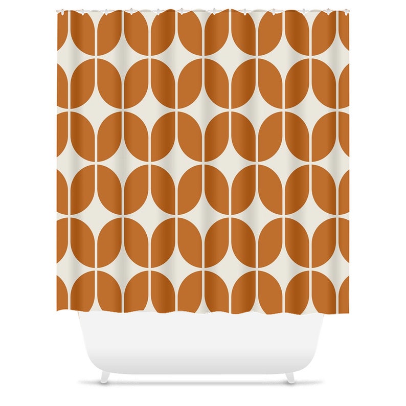 Orange And Beige Mid-Century Modern Shower Curtain, Retro Bath Curtain, Minimalist, 197, Abstract, Geometric, Contemporary, Bath Decor - Image 2