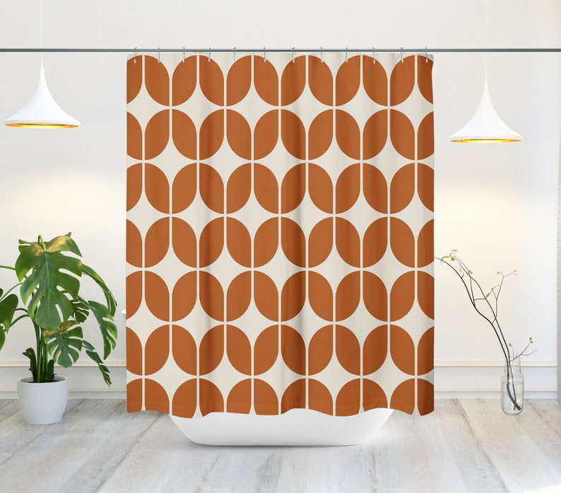Orange And Beige Mid-Century Modern Shower Curtain, Retro Bath Curtain, Minimalist, 197, Abstract, Geometric, Contemporary, Bath Decor - Image 3