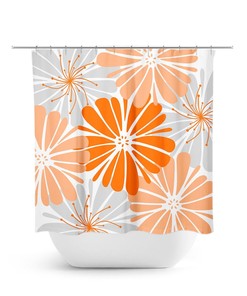 Orange And Gray Shower Curtain, Orange Bathroom, Floral Bath Curtain, Fabric Shower Curtain, Girls Bathroom