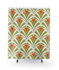Orange And Green Retro Art Deco Mid Century Modern Mcm Home Decor Shower Curtain