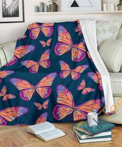 Orange And Purple Butterfly Sherpa Fleece Blanket Gifts for Family, for Couple
