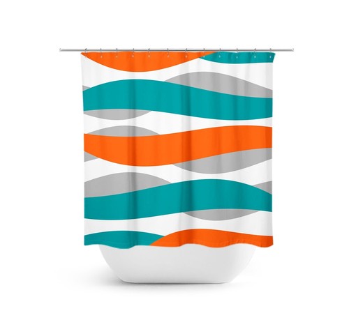 Orange And Teal Shower Curtain, Abstract Shower Curtain, Abstract Ribbon Orange Bathroom Decor, Abstract Wave Shower Curtain