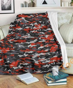 Orange Black And Grey Camouflage Sherpa Fleece Blanket Gifts for Family, for Couple