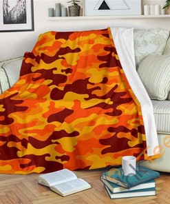 Orange Camouflage Sherpa Fleece Blanket Gifts for Family, for Couple