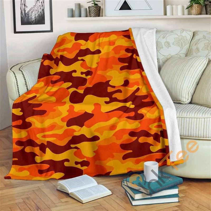Orange Camouflage Sherpa Fleece Blanket Gifts for Family, for Couple