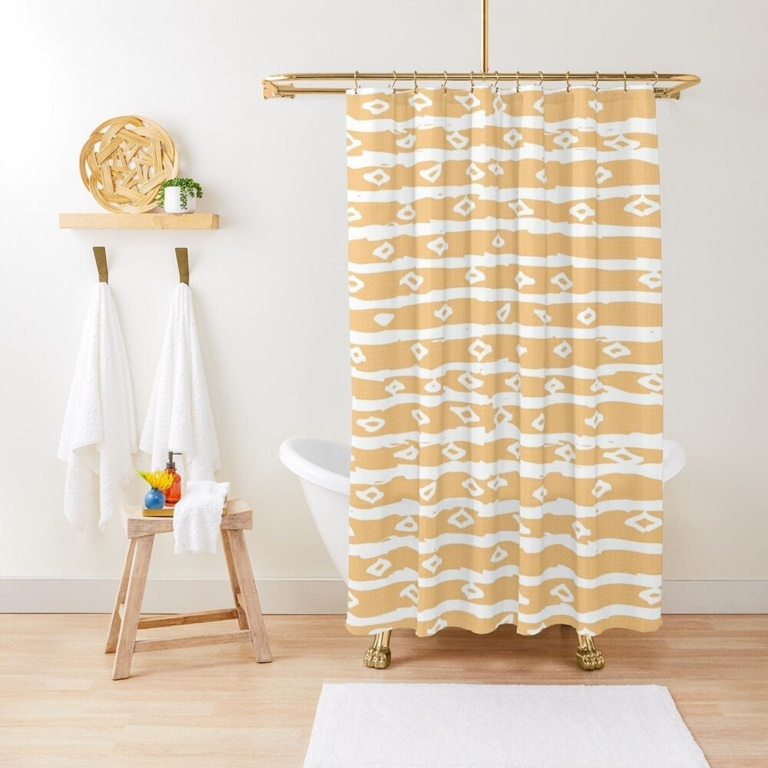 Orange Minimalist Shower Curtain, Modern Abstract Shower Curtain, Eco-Friendly Material, Waterproof, Abstract Decor