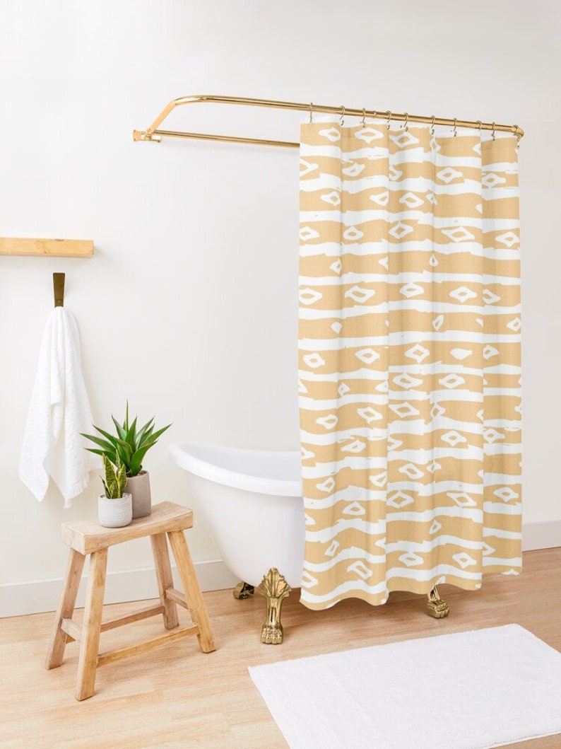 Orange Minimalist Shower Curtain, Modern Abstract Shower Curtain, Eco-Friendly Material, Waterproof, Abstract Decor - Image 2