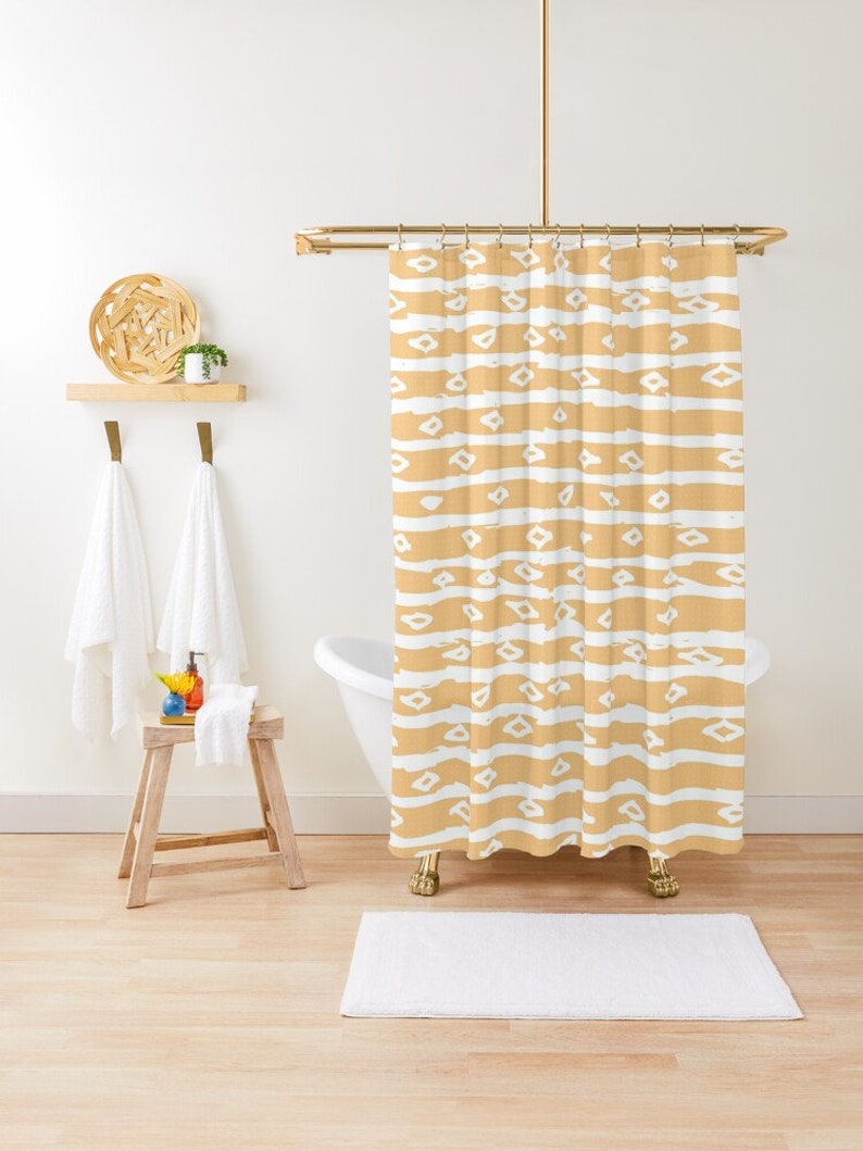 Orange Minimalist Shower Curtain, Modern Abstract Shower Curtain, Eco-Friendly Material, Waterproof, Abstract Decor - Image 3