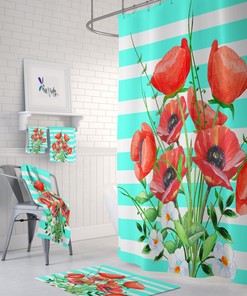 Orange Poppy Floral Shower Curtain For Bathroom