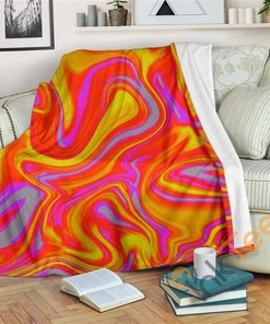 Orange Psychedelic Liquid Trippy Sherpa Fleece Blanket Gifts for Family, for Couple