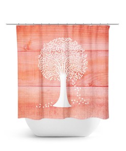 Orange Shower Curtain For Country Farmhouse Bathroom Decor, Cute Coral Bath Curtain, Extra Long Shower Curtain