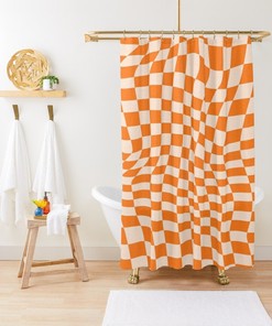 Orange Squares Shower Curtain, Modern Abstract Shower Curtain, Eco-Friendly Material, Waterproof, Abstract Decor