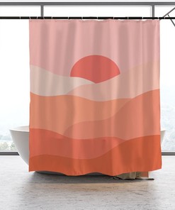 Orange Sunset Sea Waterproof Shower Curtain, Landscape Waterproof Curtain For Bath Decor