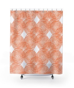 Orange White Circle Shower Curtain, Modern Bathroom Decor, Shower Curtains