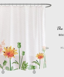 Orange Wildflower Shower Curtain, Plant Floral Bathroom Decor, Minimalist Waterproof Washable Bath Curtain