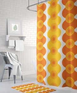 Orange Yellow Mid Century Modern Shower Curtain, Retro Shower Curtain