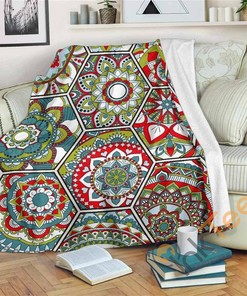 Oriental Mandala Bohemian Pattern Sherpa Fleece Blanket Gifts for Family, for Couple