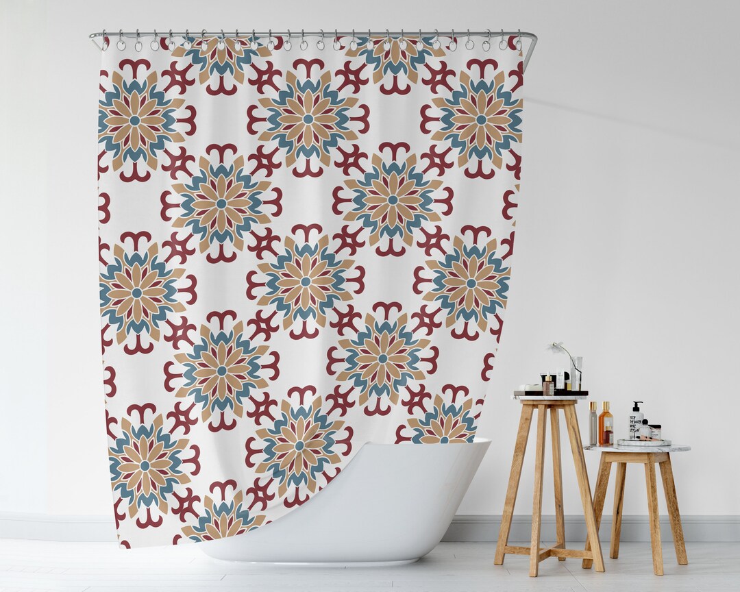 Oriental Shower Curtain, Mandala Shower Curtain, Ethnic Shower Curtain, Curtain For Bathroom, Fabric Boho Bath Curtain, Bathroom Decor Gift