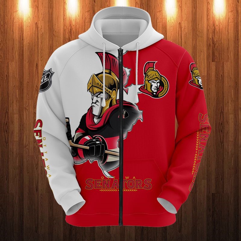 Ottawa Senators Hoodie 3D Zip Hoodie 3D Cartoon Graphic Zip Hoodie for Fan - Image 3