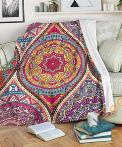 Oval Bohemian Mandala Patchwork Sherpa Fleece Blanket Gifts for Family, for Couple