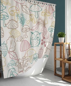 Owl And Mushroom Shower Curtain, Forest Leaves Snail Fabric Bathroom Curtain Kids Children, House Warming Gift