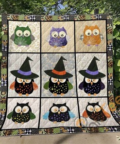 Owl Halloween Spooky Quilt Blanket Bedding Set with 2 Pillowcases