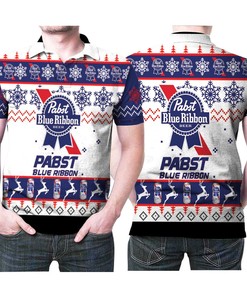 Pabst Blue Ribbon Beer Reindeer Ugly Chirstmas Pattern 3D All Over Print Polo Shirt