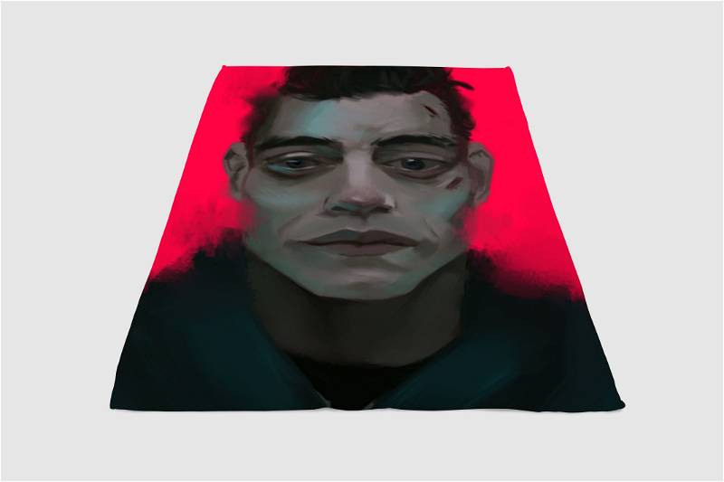Painting Of Rami Malek Mr Robot Sherpa Fleece Blanket Gifts for Family, for Couple