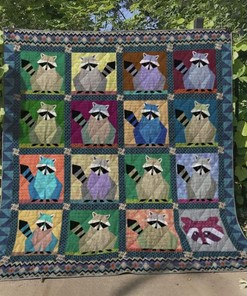 Painting Raccoon Colorful Raccoon Lo Quilt Blanket Bedding Set