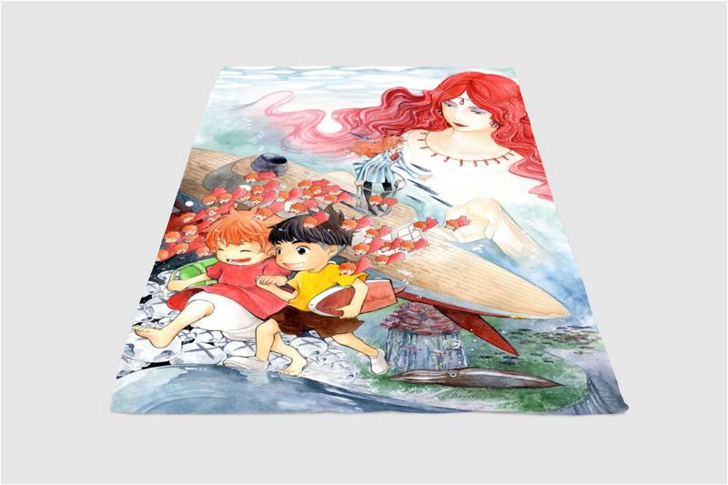 Painting Scene Ponyo Sherpa Fleece Blanket Gifts for Family, for Couple