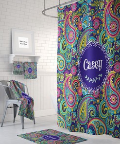 Paisley Monogram Shower Curtain Bath Mat, Towels, Custom Personalized