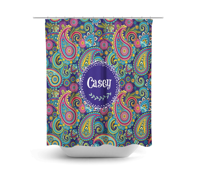 Paisley Monogram Shower Curtain Bath Mat, Towels, Custom Personalized - Image 2
