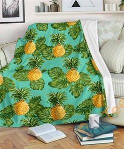 Palm Leaf Pineapple Pattern Sherpa Fleece Blanket Gifts for Family, for Couple