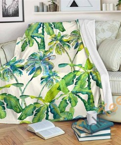 Palm Tree Banana Pattern Sherpa Fleece Blanket Gifts for Family, for Couple