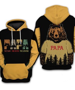 Papa Bear Hoodie 3D Zip Hoodie Papa -The Man ,The Legend Camping Hoodie 3D Zip Hoodie for Fans