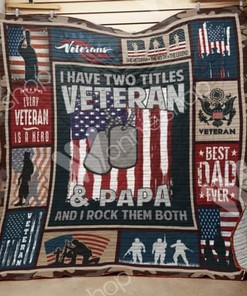 Papa I Rock Them Both Us Veteran Quilt Blanket Bedding Set