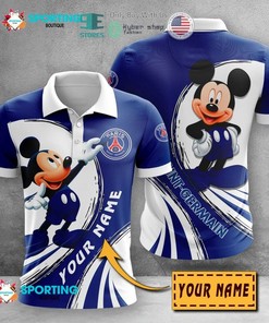 Paris Saint-Germain FC Custom Name Mickey Mouse Blue Polo Shirt