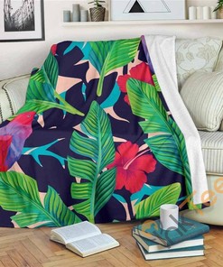 Parrot Banana Leaf Hawaii Pattern Sherpa Fleece Blanket Gifts for Family, for Couple