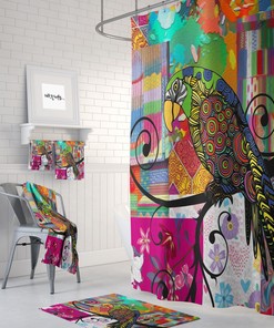Parrot Shower Cutain, Boho Maximalist Bathroom Decor