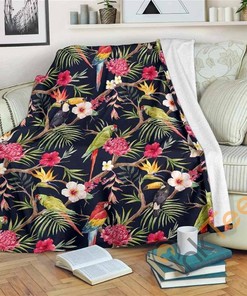 Parrot Toucan Tropical Pattern Sherpa Fleece Blanket Gifts for Family, for Couple