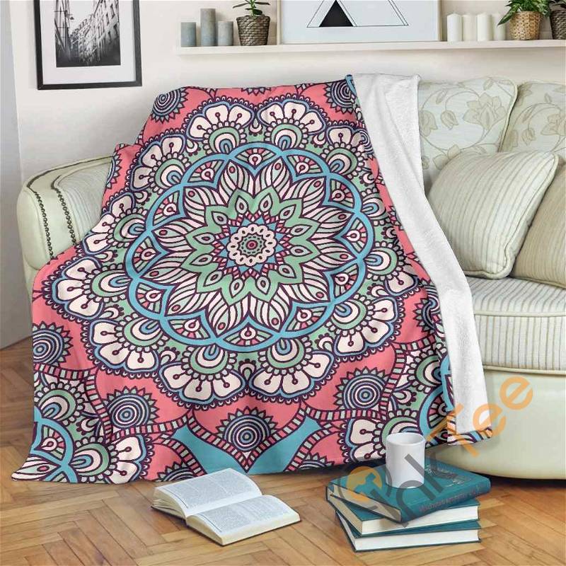 Pastel Mandala Bohemian Pattern Sherpa Fleece Blanket Gifts for Family, for Couple