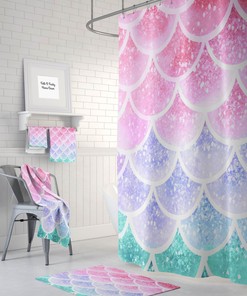 Pastel Mermaid Scales Shower Curtain for Bathroom Decor, Home Decor