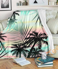 Pastel Palm Tree Pattern Sherpa Fleece Blanket Gifts for Family, for Couple