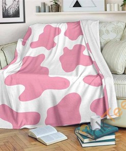 Pastel Pink And White Cow Sherpa Fleece Blanket Gifts for Family, for Couple