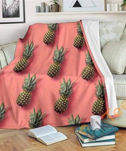 Pastel Pink Pineapple Pattern Sherpa Fleece Blanket Gifts for Family, for Couple