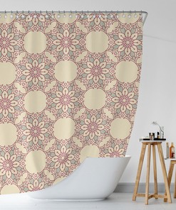Pastel Pinks Mandala Tiles Pattern Designed Printed Shower Curtain, Bath Curtain For A Boho Eclectic Bathroom, Bohemian Geometric Home Gift