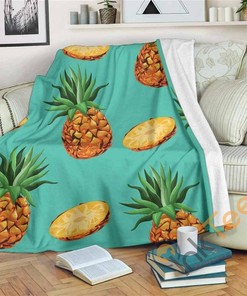 Pastel Turquoise Pineapple Pattern Sherpa Fleece Blanket Gifts for Family, for Couple