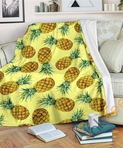 Pastel Yellow Pineapple Pattern Sherpa Fleece Blanket Gifts for Family, for Couple